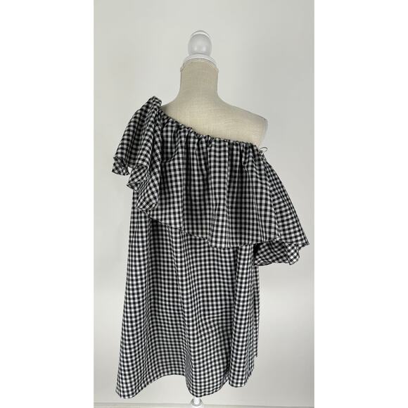 MLM Label Maison Gingham One Shoulder Mini Dress Womens Medium Black White - Picture 9 of 11